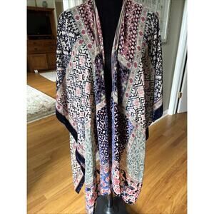 ANTHROPOLOGIE Frida Akemi + Kin Burnout silk Velvet Kimono tunic O/S Multi clr